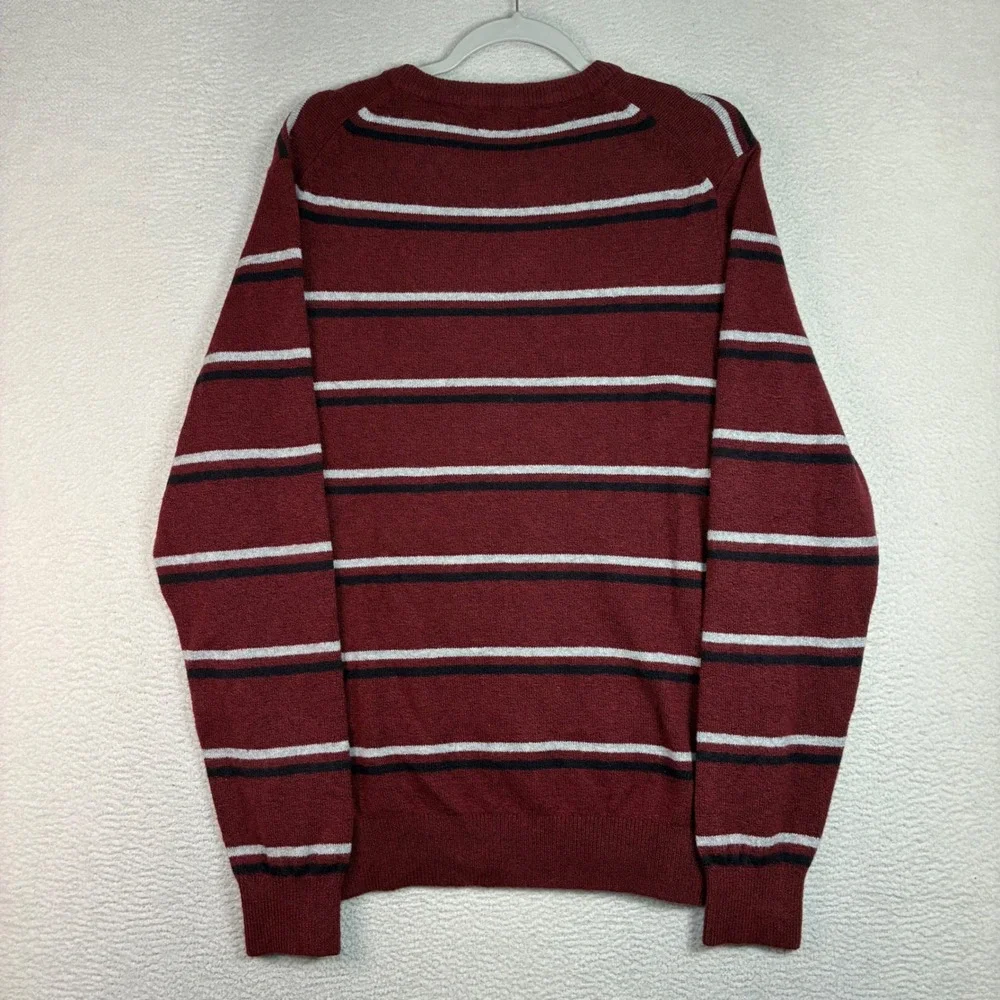 IZOD Crewneck Sweater Men L Velvet Maroon Striped Cotton Blend Preppy Soft NWT
